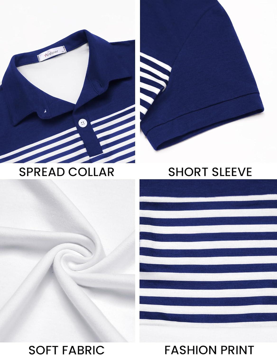 image:imageBoys Striped Polo Shirt Short Sleeve Golf Shirt School Uniform Shirts Summer Active Performance Tops for Kid 412 YearsNavy Blue