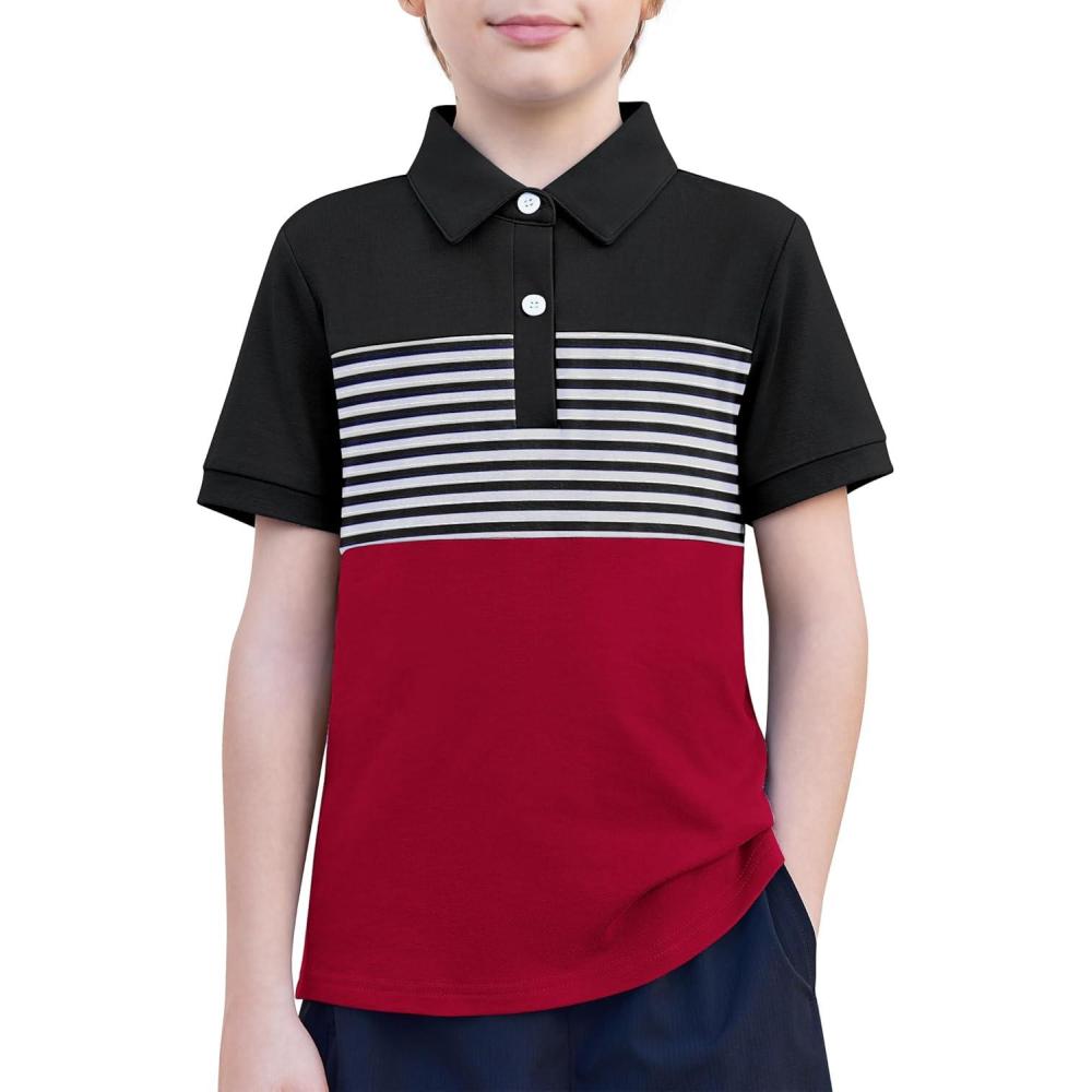 image:imageBoys Striped Polo Shirt Short Sleeve Golf Shirt School Uniform Shirts Summer Active Performance Tops for Kid 412 YearsBlack