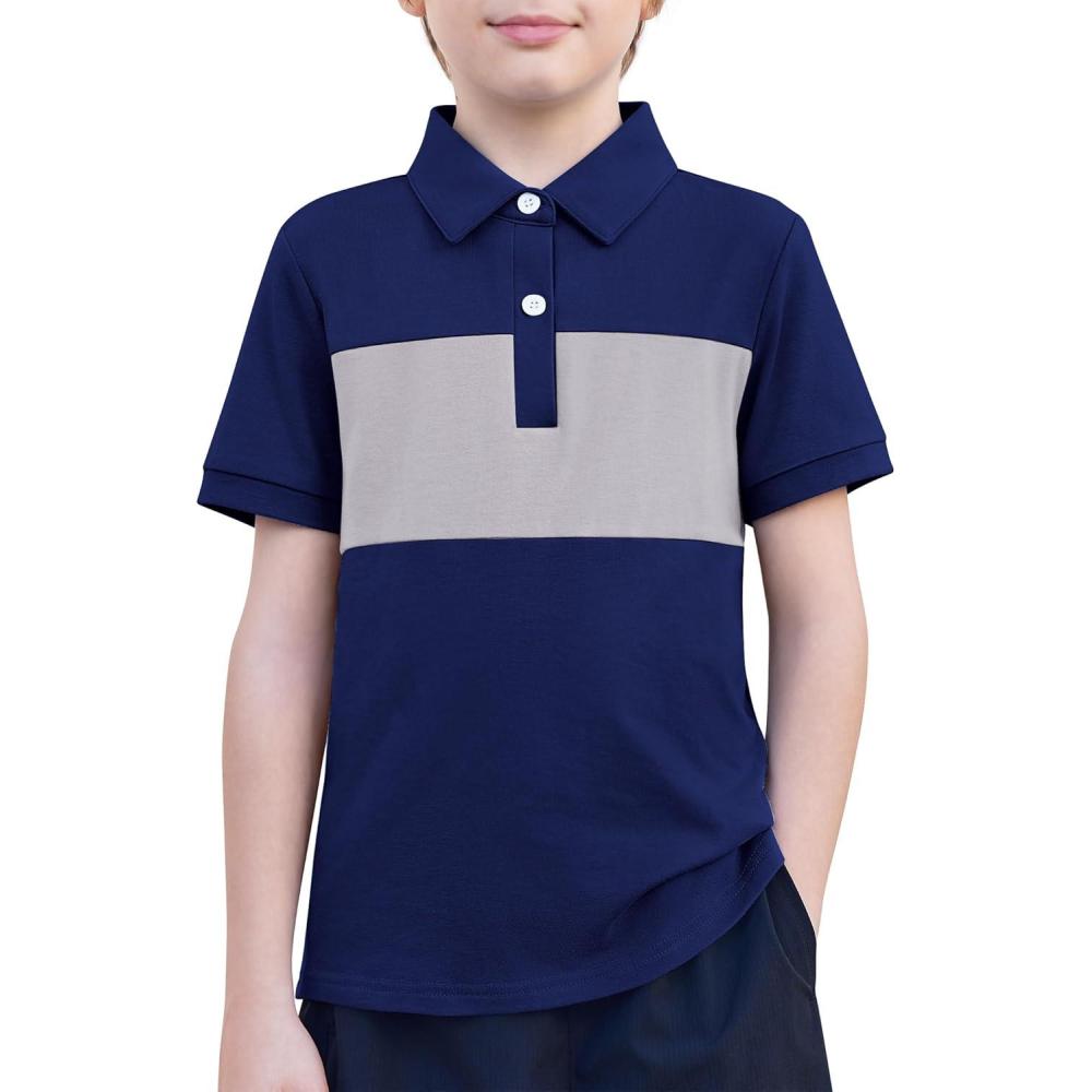 image:imageBoys Striped Polo Shirt Short Sleeve Golf Shirt School Uniform Shirts Summer Active Performance Tops for Kid 412 YearsBlue