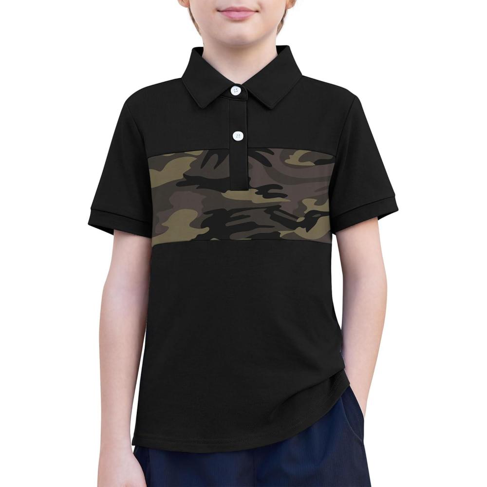 image:imageBoys Striped Polo Shirt Short Sleeve Golf Shirt School Uniform Shirts Summer Active Performance Tops for Kid 412 YearsGreen Camouflage