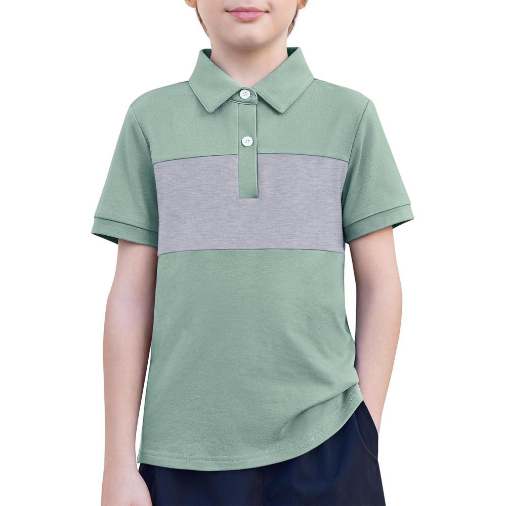 image:imageBoys Striped Polo Shirt Short Sleeve Golf Shirt School Uniform Shirts Summer Active Performance Tops for Kid 412 YearsLight Green