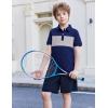 Boys Striped Polo Shirt Short Sleeve Golf Shirt School Uniform Shirts Summer Active Performance Tops for Kid 4-12 Years(Blue)