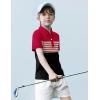 Boys Striped Polo Shirt Short Sleeve Golf Shirt School Uniform Shirts Summer Active Performance Tops for Kid 4-12 Years(Red)