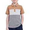 Boys Striped Polo Shirt Short Sleeve Golf Shirt School Uniform Shirts Summer Active Performance Tops for Kid 4-12 Years(Camel)