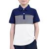Boys Striped Polo Shirt Short Sleeve Golf Shirt School Uniform Shirts Summer Active Performance Tops for Kid 4-12 Years(Navy Blue)