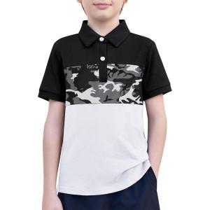 Boys Striped Polo Shirt Short Sleeve Golf Shirt School Uniform Shirts Summer Active Performance Tops for Kid 4-12 Years(Grey Camouflage)