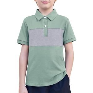 Boys Striped Polo Shirt Short Sleeve Golf Shirt School Uniform Shirts Summer Active Performance Tops for Kid 4-12 Years(Light Green)