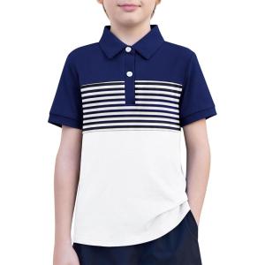 Boys Striped Polo Shirt Short Sleeve Golf Shirt School Uniform Shirts Summer Active Performance Tops for Kid 4-12 Years(Navy Blue)