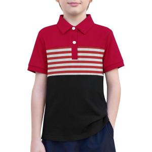 Boys Striped Polo Shirt Short Sleeve Golf Shirt School Uniform Shirts Summer Active Performance Tops for Kid 4-12 Years(Red)