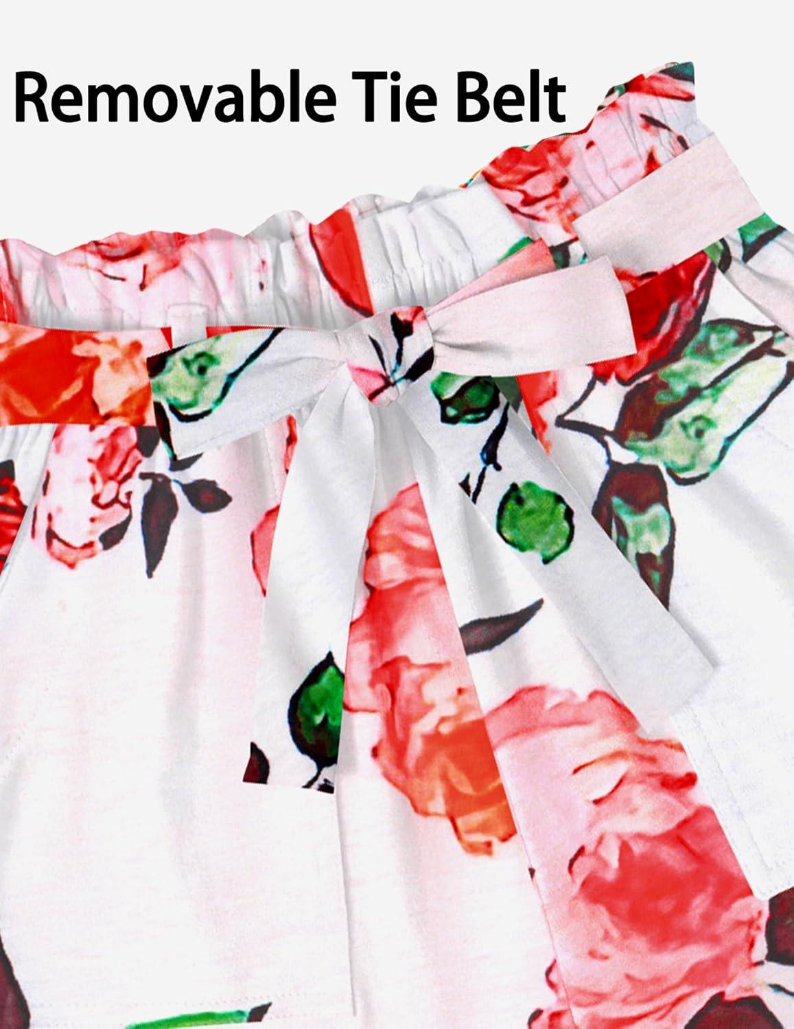 image:imageArshiner Girls 2 Piece Outfit Summer Drop Shoulder Batwing Sleeve Tops and Paperbag Waist Shorts Set Cute Clothing Size 614Redflower2