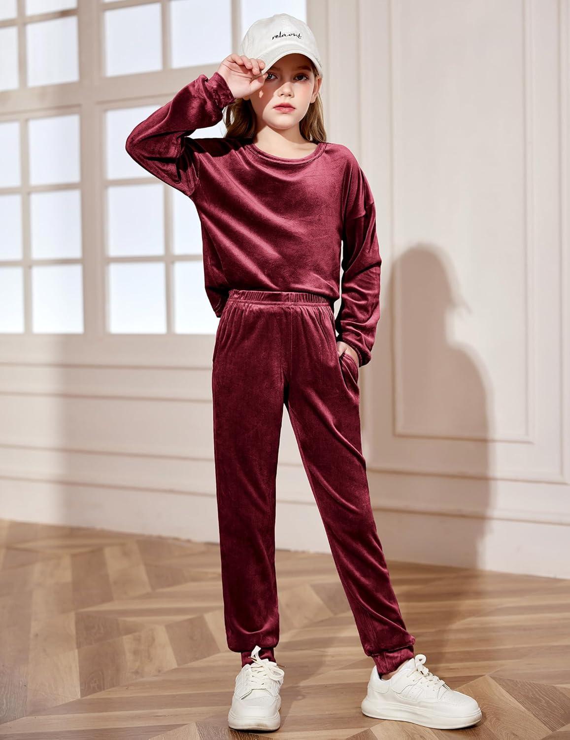 image:imageArshiner Girls 2 Piece Outfit Sweatsuits Set Kids Velour Sweatshirts amp Sweatpants Tracksuits Set for GirlsRed