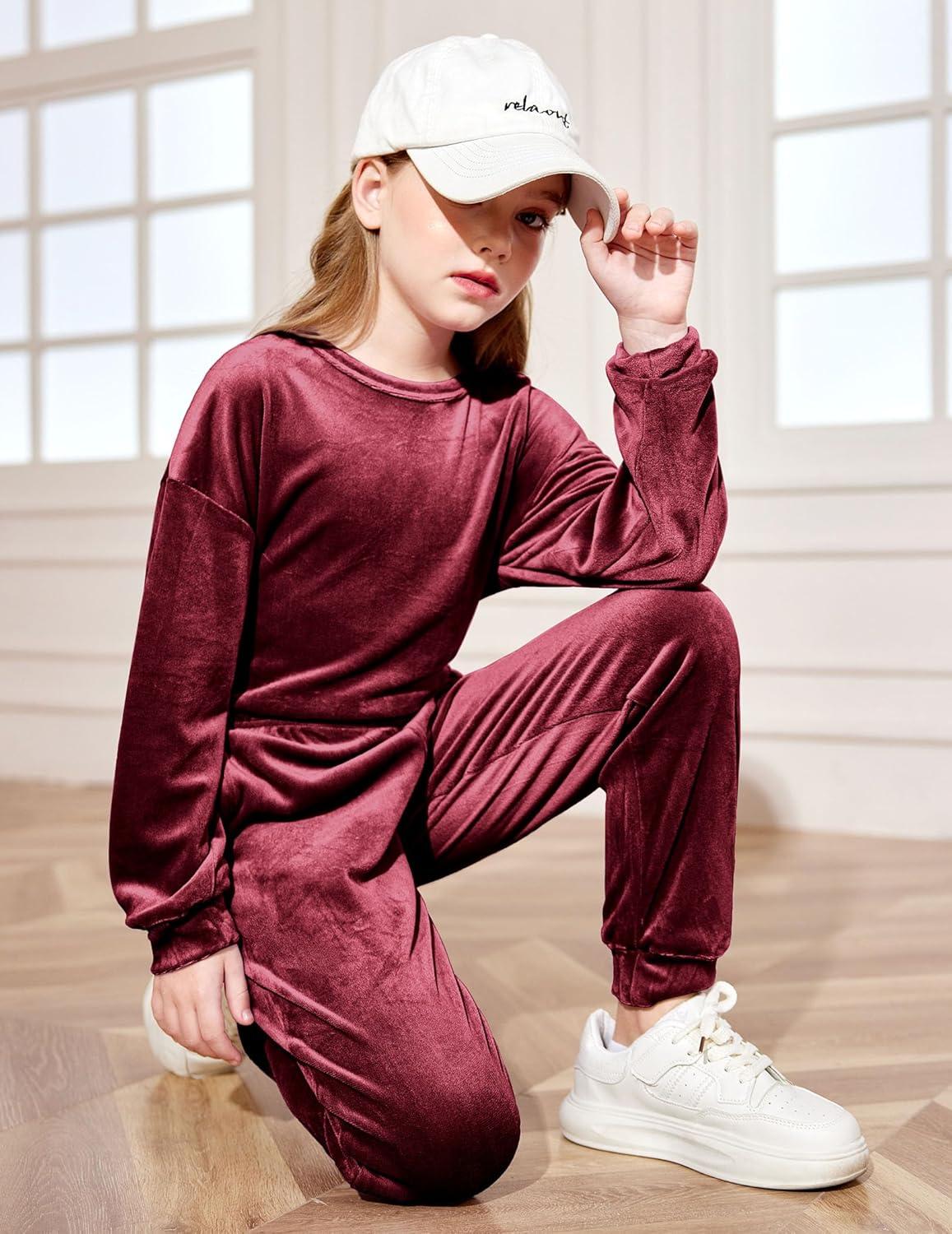 image:imageArshiner Girls 2 Piece Outfit Sweatsuits Set Kids Velour Sweatshirts amp Sweatpants Tracksuits Set for GirlsRed