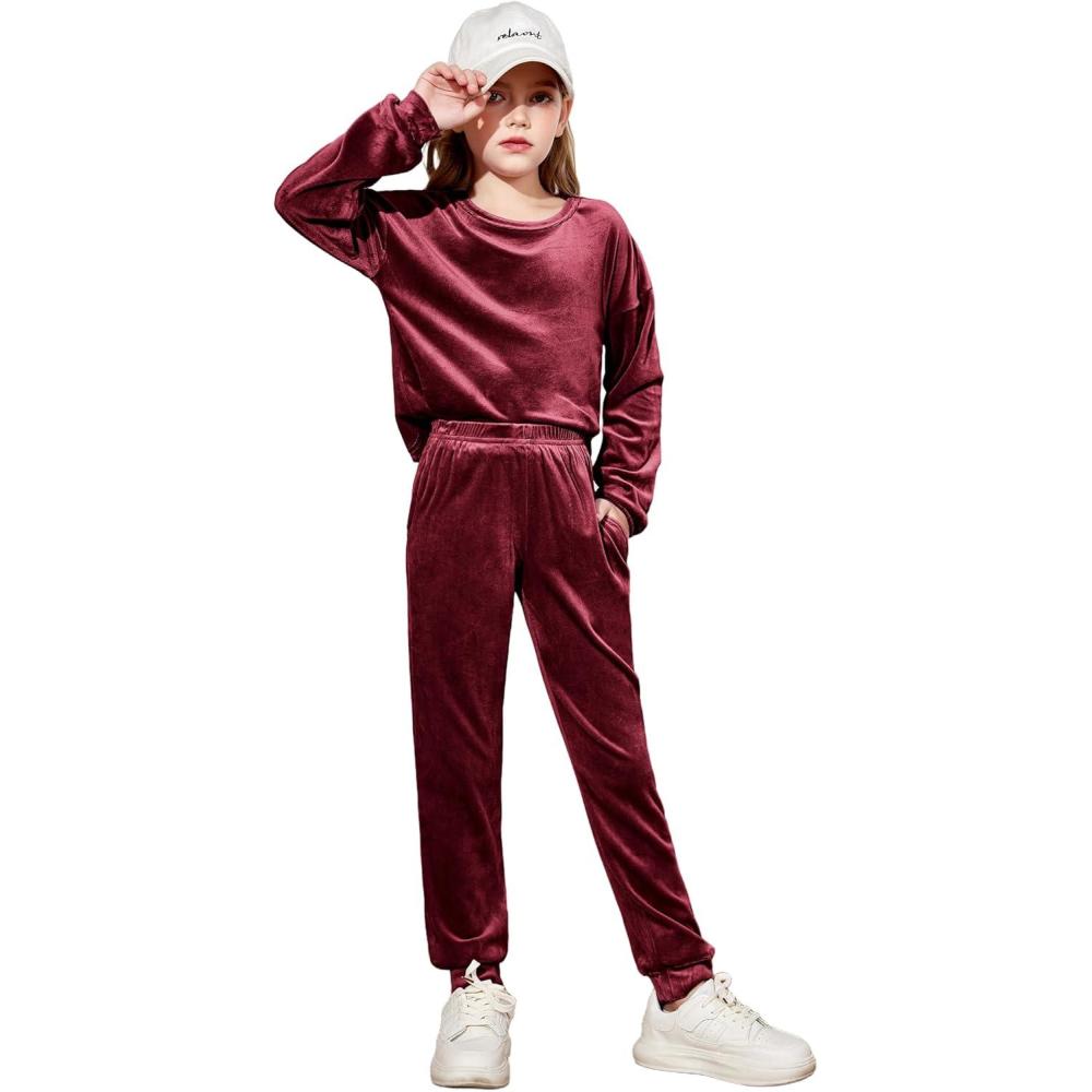 image:imageArshiner Girls 2 Piece Outfit Sweatsuits Set Kids Velour Sweatshirts amp Sweatpants Tracksuits Set for GirlsRed