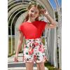 Arshiner Girls 2 Piece Outfit Summer Drop Shoulder Batwing Sleeve Tops and Paperbag Waist Shorts Set Cute Clothing Size 6-14(Red-flower2)