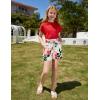 Arshiner Girls 2 Piece Outfit Summer Drop Shoulder Batwing Sleeve Tops and Paperbag Waist Shorts Set Cute Clothing Size 6-14(Red-flower2)