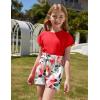 Arshiner Girls 2 Piece Outfit Summer Drop Shoulder Batwing Sleeve Tops and Paperbag Waist Shorts Set Cute Clothing Size 6-14(Red-flower2)