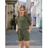 Arshiner Girls 2 Piece Outfits Summer Clothes Fashion Short Sleeve Pullover Tops and Shorts with Pockets Kids Clothing Set(Army Green)