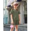 Arshiner Girls 2 Piece Outfits Summer Clothes Fashion Short Sleeve Pullover Tops and Shorts with Pockets Kids Clothing Set(Army Green)