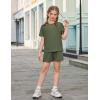 Arshiner Girls 2 Piece Outfits Summer Clothes Fashion Short Sleeve Pullover Tops and Shorts with Pockets Kids Clothing Set(Army Green)