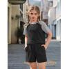 Arshiner Girls 2 Piece Outfits Summer Clothes Fashion Short Sleeve Pullover Tops and Shorts with Pockets Kids Clothing Set(Black&grey)