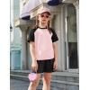 Arshiner Girls 2 Piece Outfits Summer Clothes Fashion Short Sleeve Pullover Tops and Shorts with Pockets Kids Clothing Set(Black&pink)