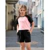 Arshiner Girls 2 Piece Outfits Summer Clothes Fashion Short Sleeve Pullover Tops and Shorts with Pockets Kids Clothing Set(Black&pink)