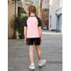 Arshiner Girls 2 Piece Outfits Summer Clothes Fashion Short Sleeve Pullover Tops and Shorts with Pockets Kids Clothing Set(Black&pink)