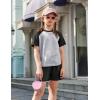 Arshiner Girls 2 Piece Outfits Summer Clothes Fashion Short Sleeve Pullover Tops and Shorts with Pockets Kids Clothing Set(Grey&black)