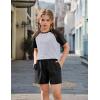 Arshiner Girls 2 Piece Outfits Summer Clothes Fashion Short Sleeve Pullover Tops and Shorts with Pockets Kids Clothing Set(Grey&black)