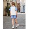Arshiner Girls 2 Piece Outfits Summer Clothes Fashion Short Sleeve Pullover Tops and Shorts with Pockets Kids Clothing Set(Light Blue)