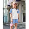 Arshiner Girls 2 Piece Outfits Summer Clothes Fashion Short Sleeve Pullover Tops and Shorts with Pockets Kids Clothing Set(Light Blue)