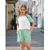 Arshiner Girls 2 Piece Outfits Summer Clothes Fashion Short Sleeve Pullover Tops and Shorts with Pockets Kids Clothing Set(Light Green)