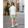 Arshiner Girls 2 Piece Outfits Summer Clothes Fashion Short Sleeve Pullover Tops and Shorts with Pockets Kids Clothing Set(Light Green)
