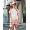 Arshiner Girls 2 Piece Outfits Summer Clothes Fashion Short Sleeve Pullover Tops and Shorts with Pockets Kids Clothing Set(Light Pink)