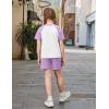Arshiner Girls 2 Piece Outfits Summer Clothes Fashion Short Sleeve Pullover Tops and Shorts with Pockets Kids Clothing Set(Light Purple)