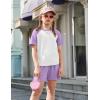 Arshiner Girls 2 Piece Outfits Summer Clothes Fashion Short Sleeve Pullover Tops and Shorts with Pockets Kids Clothing Set(Light Purple)