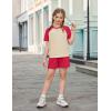Arshiner Girls 2 Piece Outfits Summer Clothes Fashion Short Sleeve Pullover Tops and Shorts with Pockets Kids Clothing Set(Red&beige)