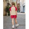 Arshiner Girls 2 Piece Outfits Summer Clothes Fashion Short Sleeve Pullover Tops and Shorts with Pockets Kids Clothing Set(Red&beige)