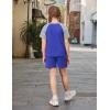 Arshiner Girls 2 Piece Outfits Summer Clothes Fashion Short Sleeve Pullover Tops and Shorts with Pockets Kids Clothing Set(Royal Blue&grey)