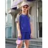 Arshiner Girls 2 Piece Outfits Summer Clothes Fashion Short Sleeve Pullover Tops and Shorts with Pockets Kids Clothing Set(Royal Blue&grey)