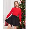 Arshiner Girls Skirt Set Knit Puff Sleeve Turtleneck Sweater Tops and Flared Mini Skirts with Pockets Clothing Sets(Red and Black)
