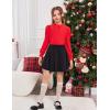 Arshiner Girls Skirt Set Knit Puff Sleeve Turtleneck Sweater Tops and Flared Mini Skirts with Pockets Clothing Sets(Red and Black)