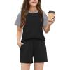 Arshiner Girls 2 Piece Outfits Summer Clothes Fashion Short Sleeve Pullover Tops and Shorts with Pockets Kids Clothing Set(Black&grey)
