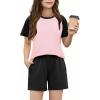 Arshiner Girls 2 Piece Outfits Summer Clothes Fashion Short Sleeve Pullover Tops and Shorts with Pockets Kids Clothing Set(Black&pink)