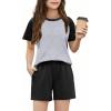 Arshiner Girls 2 Piece Outfits Summer Clothes Fashion Short Sleeve Pullover Tops and Shorts with Pockets Kids Clothing Set(Grey&black)
