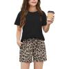 Arshiner Girls 2 Piece Outfits Summer Clothes Fashion Short Sleeve Pullover Tops and Shorts with Pockets Kids Clothing Set(Leopard)