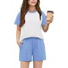 Arshiner Girls 2 Piece Outfits Summer Clothes Fashion Short Sleeve Pullover Tops and Shorts with Pockets Kids Clothing Set(Light Blue)