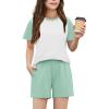 Arshiner Girls 2 Piece Outfits Summer Clothes Fashion Short Sleeve Pullover Tops and Shorts with Pockets Kids Clothing Set(Light Green)