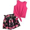 Arshiner Toddler Girls Short Sets Tie Knot Tank Top and Paperbag Waist Shorts Cute Girl Summer Clothing for 2-7 Years(Hot Pink Flower)