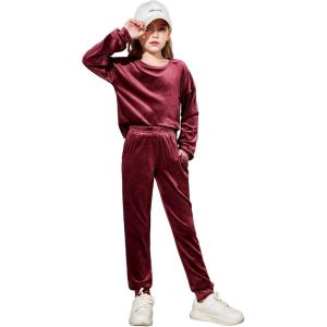 Arshiner Girls 2 Piece Outfit Sweatsuits Set Kids Velour Sweatshirts & Sweatpants Tracksuits Set for Girls(Red)